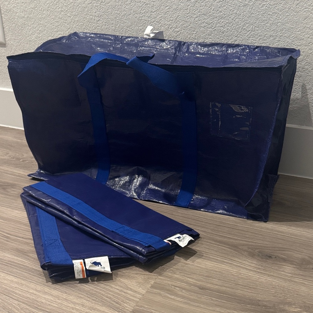 3 Large Blue Utility Tote or Moving Bag with Straps